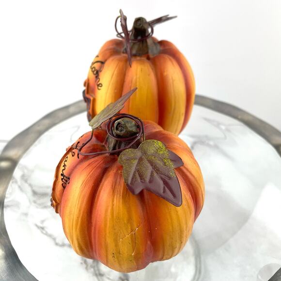 Fall Sentiment Pumpkins Thanksgiving Fall Decor Give Thanks Welcome Set of 2 - Picture 7 of 9